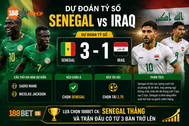 Nhận Định Senegal Vs Iraq (2h, 27/6): Cơ Hội Cuối Cho Sư Tử Teranga 2 Nhận định Senegal vs Iraq qua góc nhìn dự đoán của Phùng Trâm Anh 188BET CK